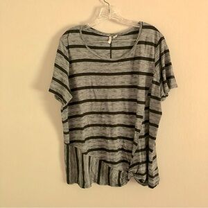 C Est 1946 Plus Size Black and White Striped Short Sleeve Shirt